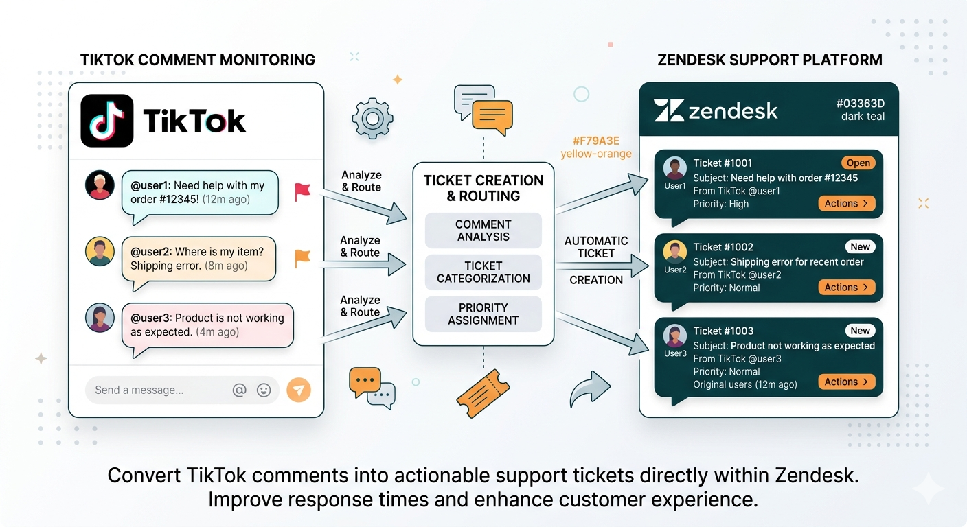TikTok comments converted to Zendesk tickets